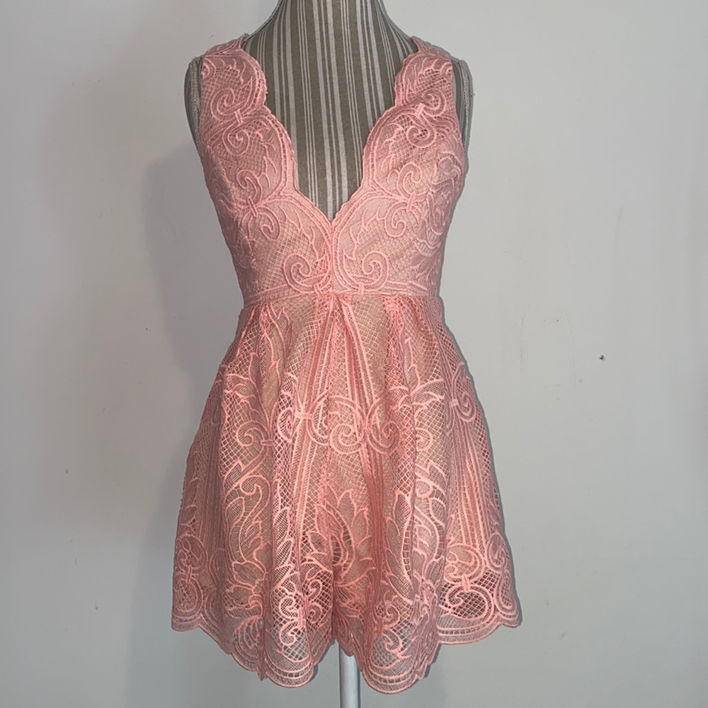 Love triangle arabesque  plunge lace romper nwot